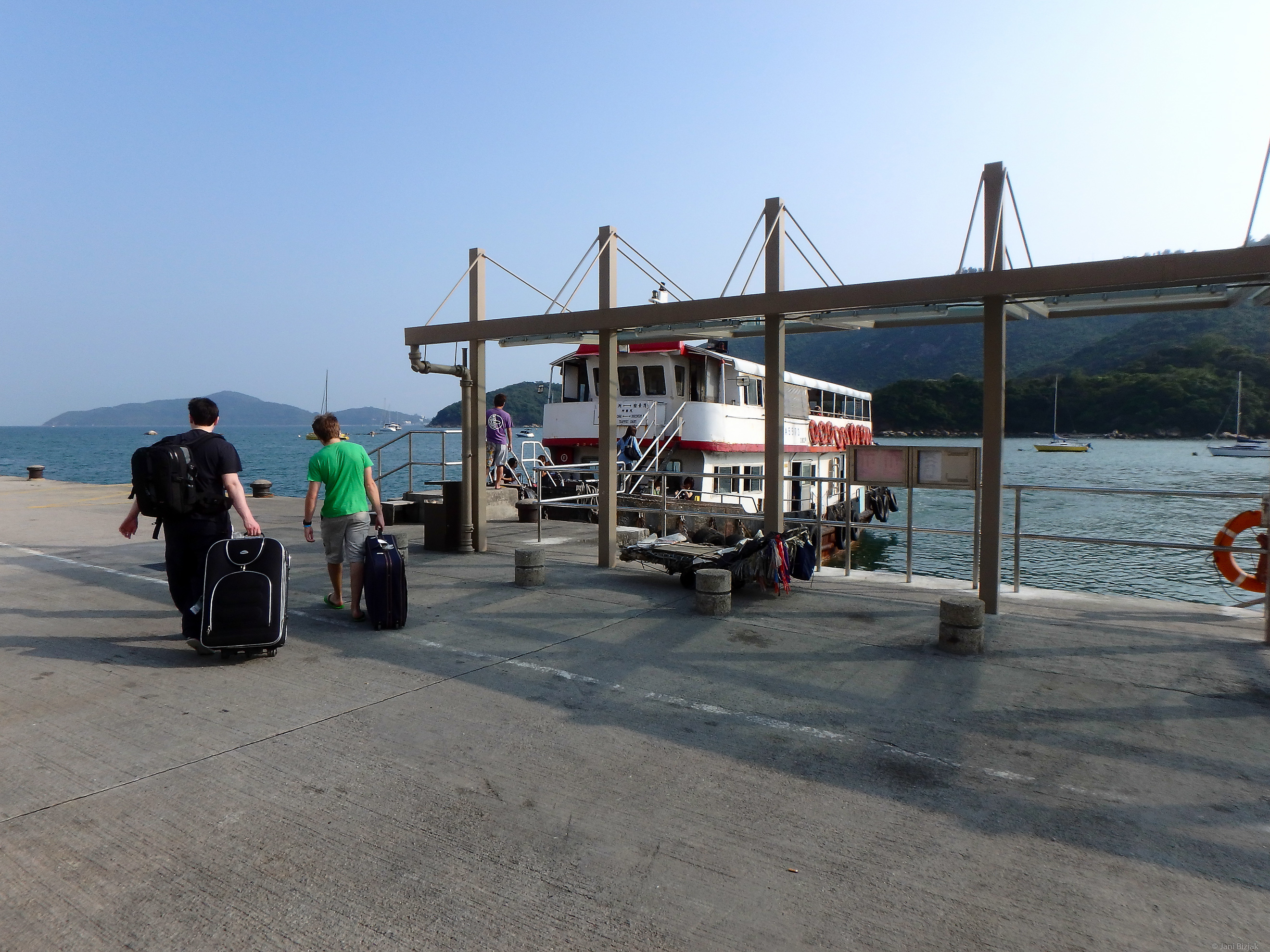Boarding ferry - it's the only way to get to Jean's island.