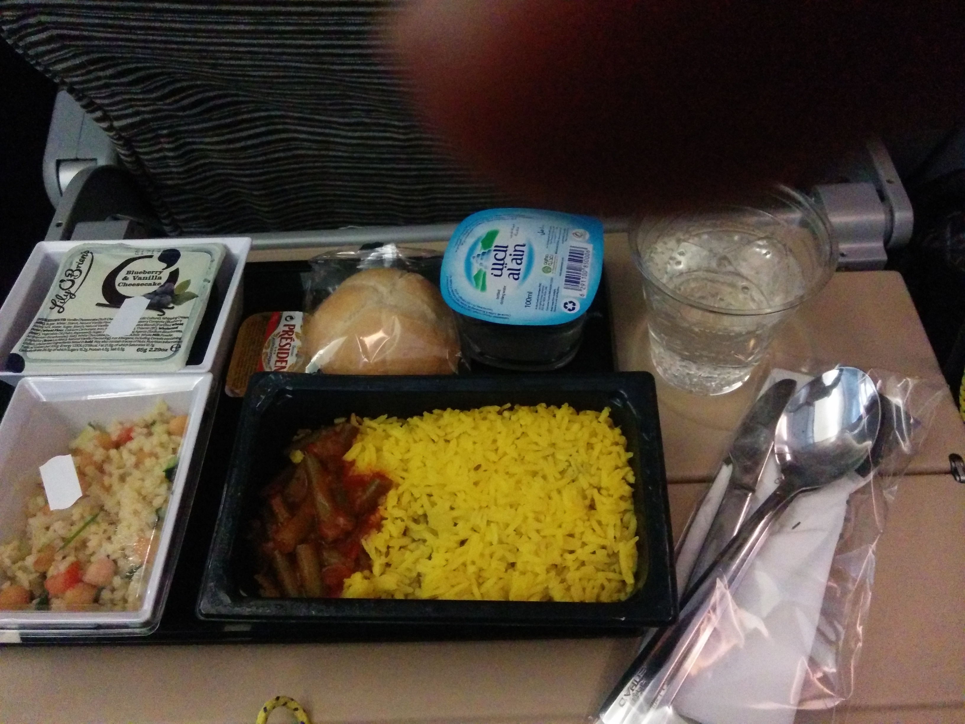 Some lamb with rice. Meh quality as all airplane food.