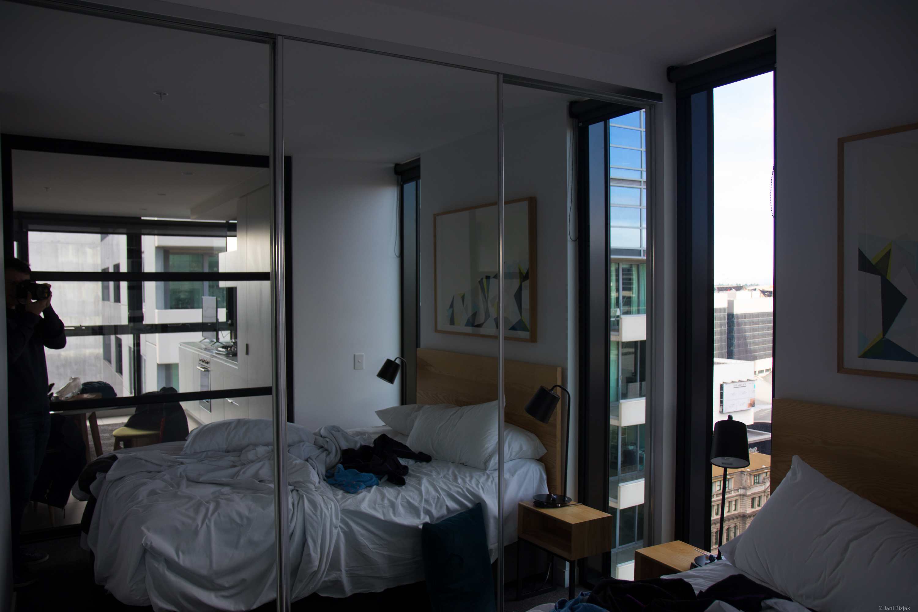 Bedroom with view toward north of the city.