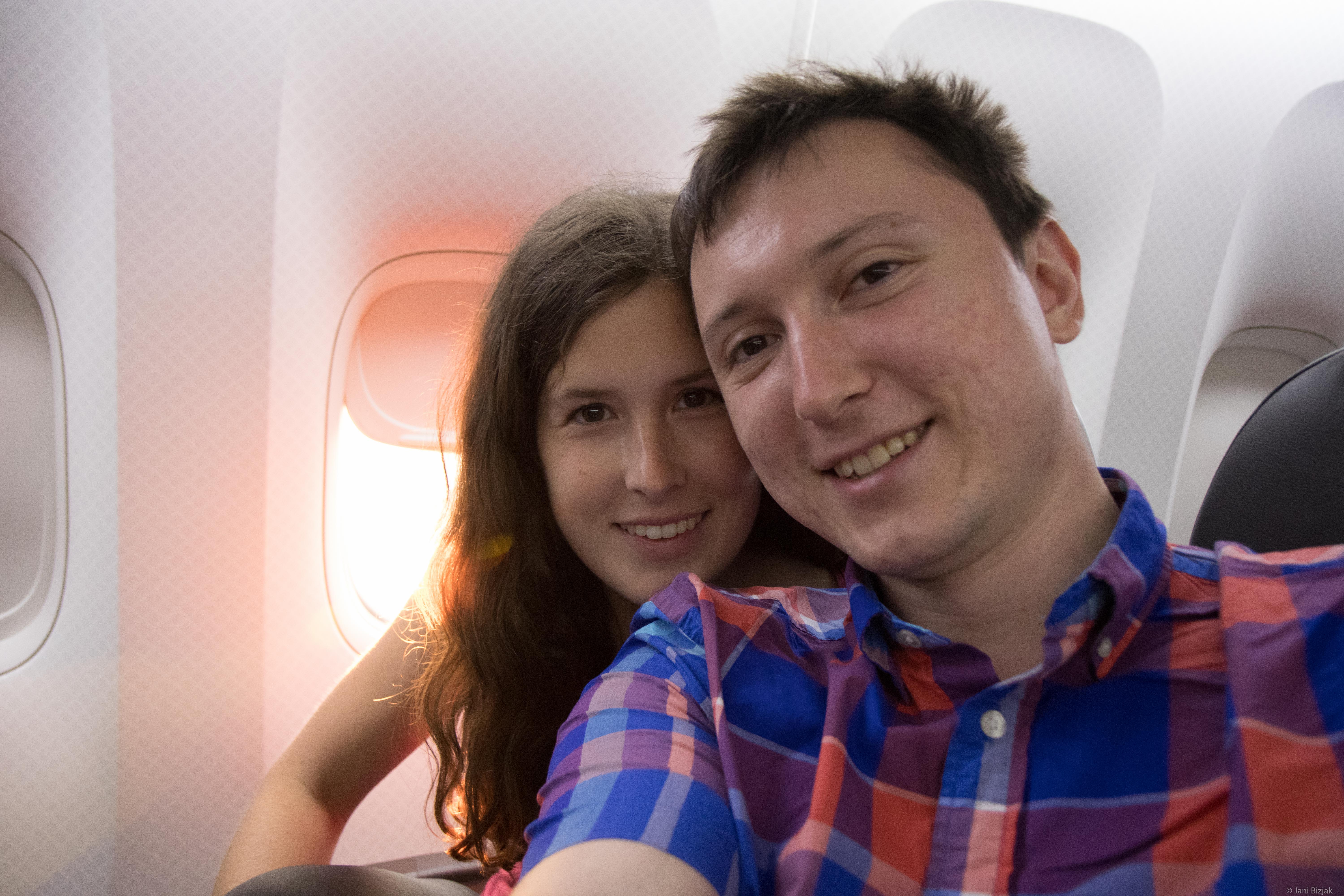 Veronika and I landing on the plane to New York, USA.