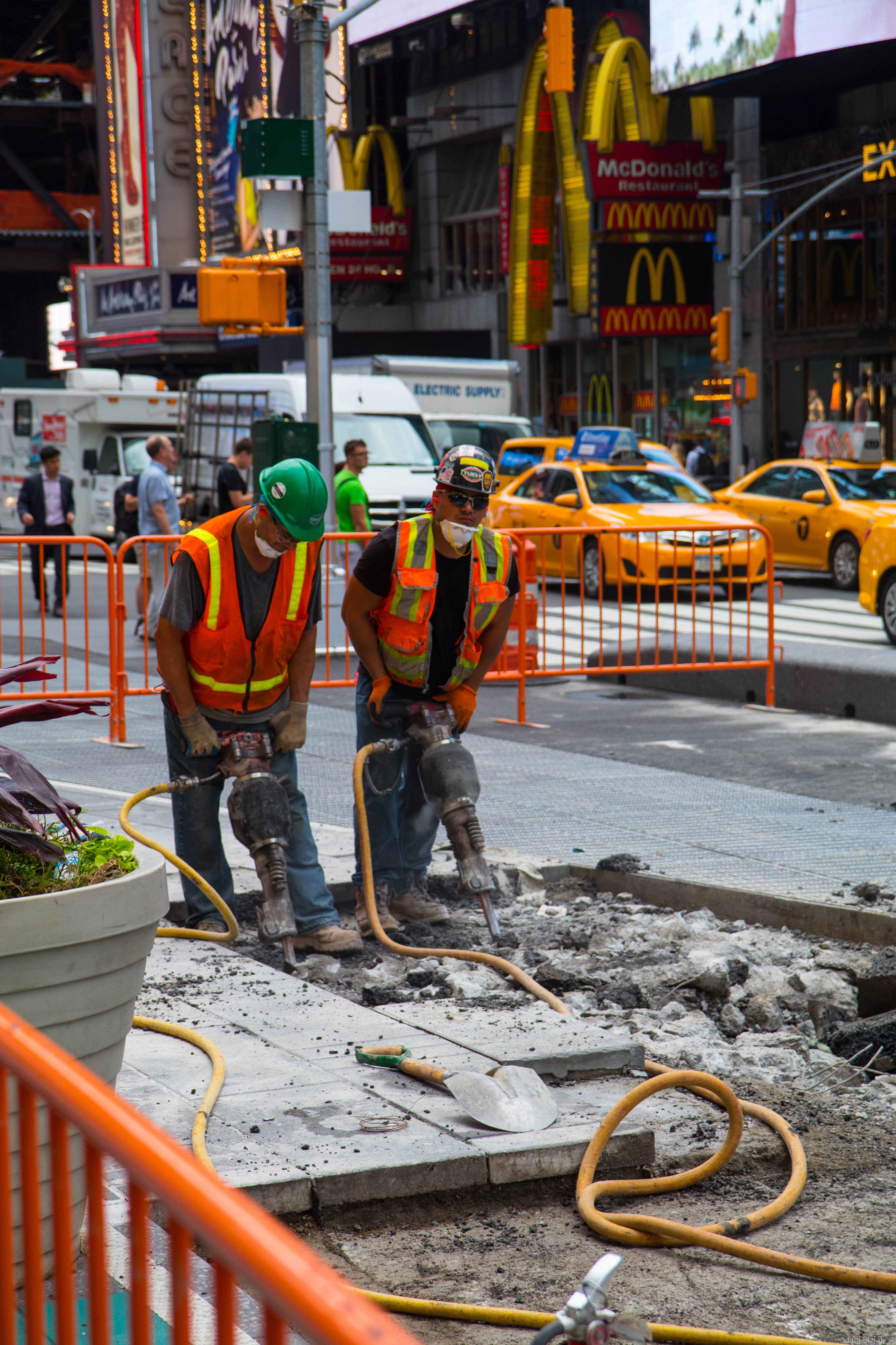 Workers on time square.