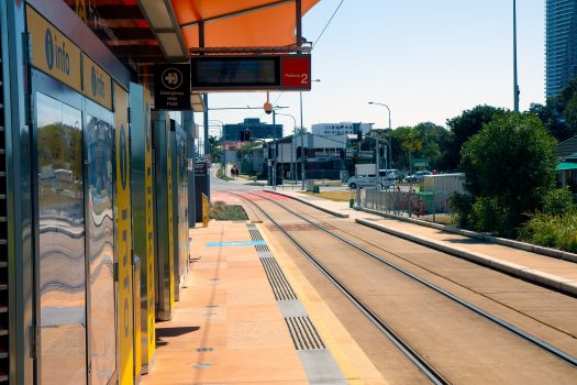 Waiting for a tram.