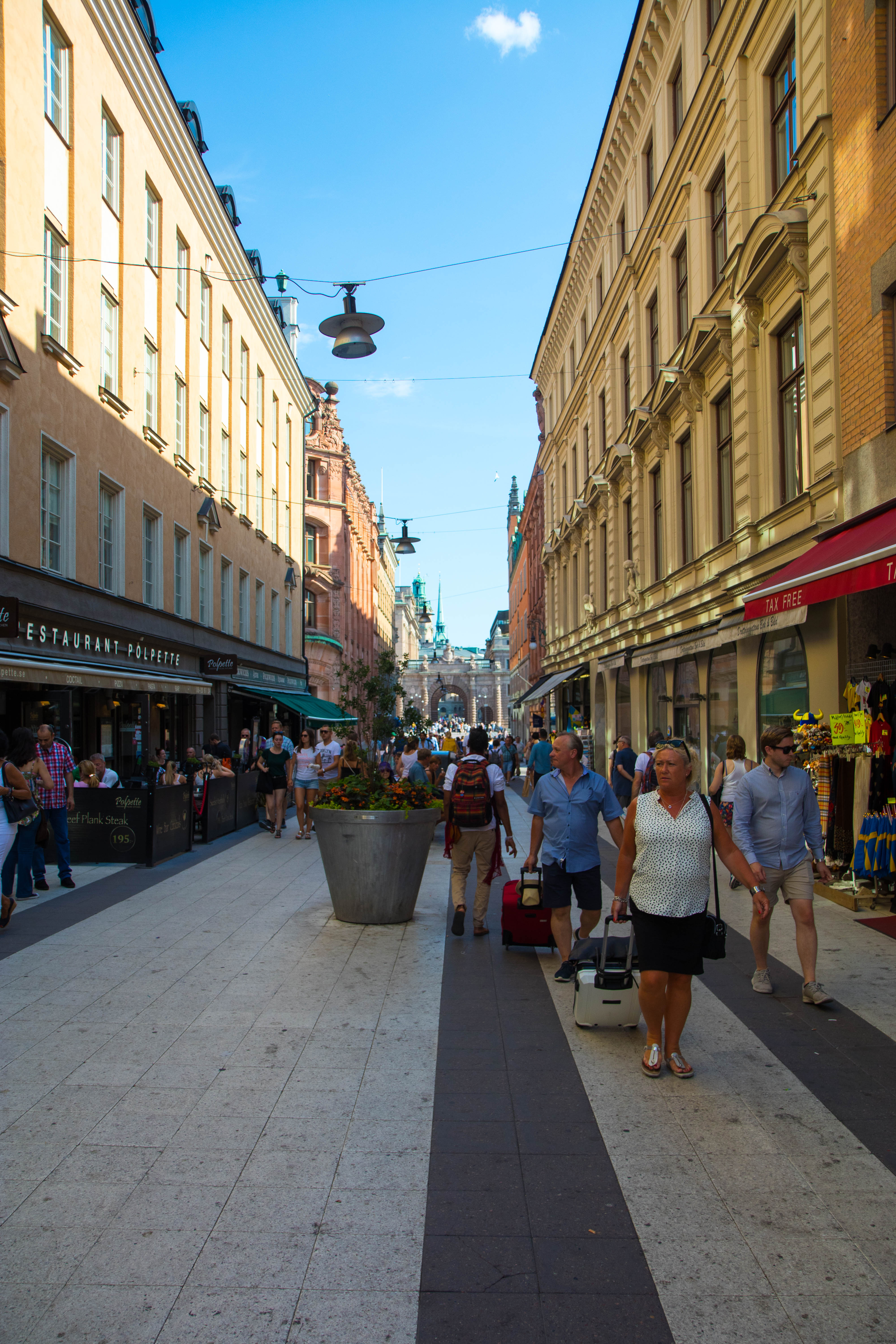 Crowded streets of Stockholm.