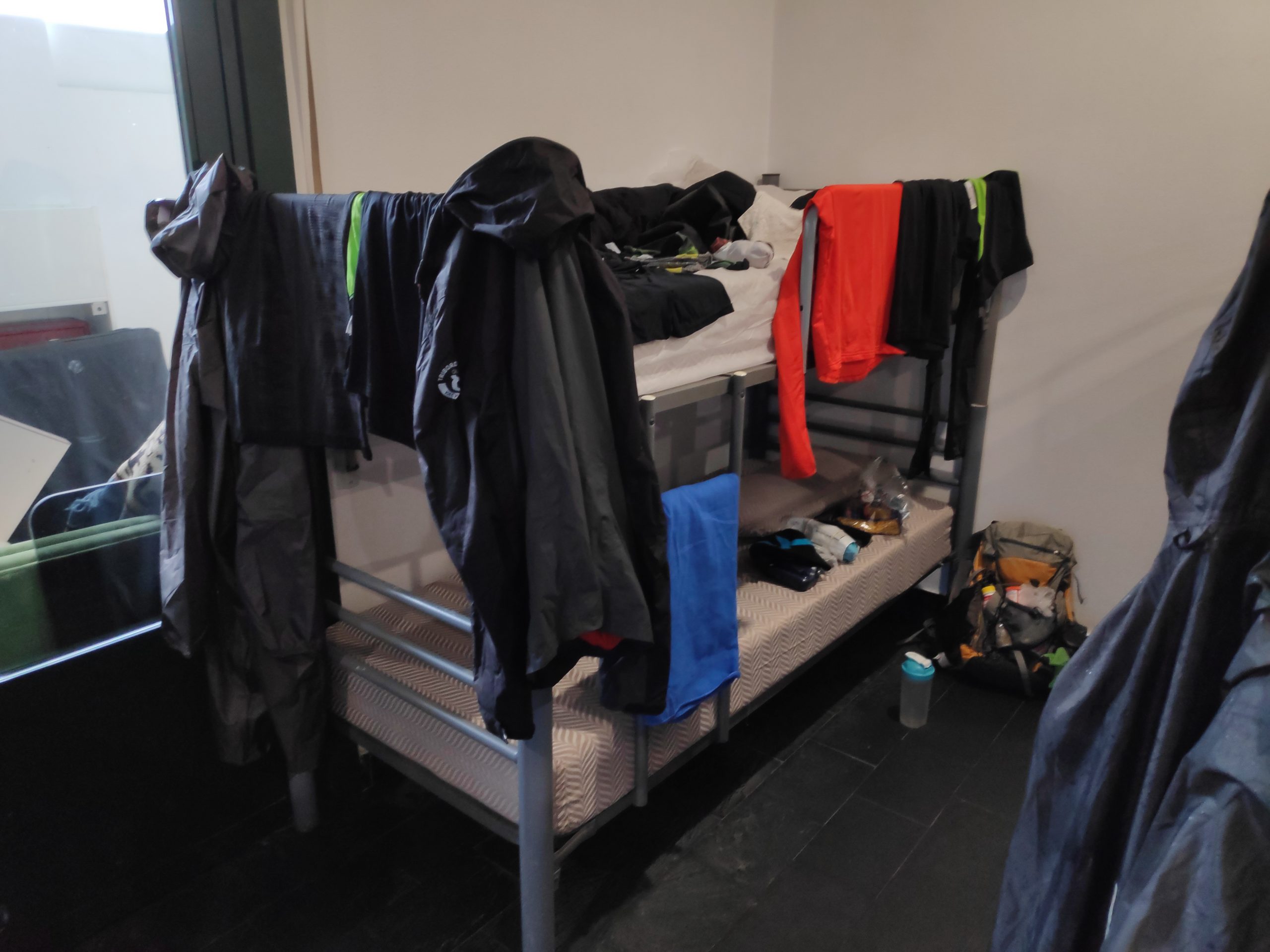 In hte evening it was time to dry everything. Luckily the Albergue was nice and warm. I really didn't know Spain even has heating, let alone floor heating.